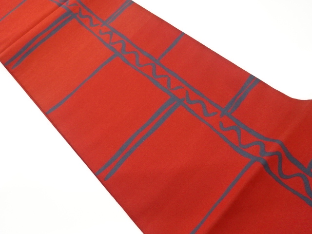 リサイクル　縞に横縞模様織出し全通洒落袋帯